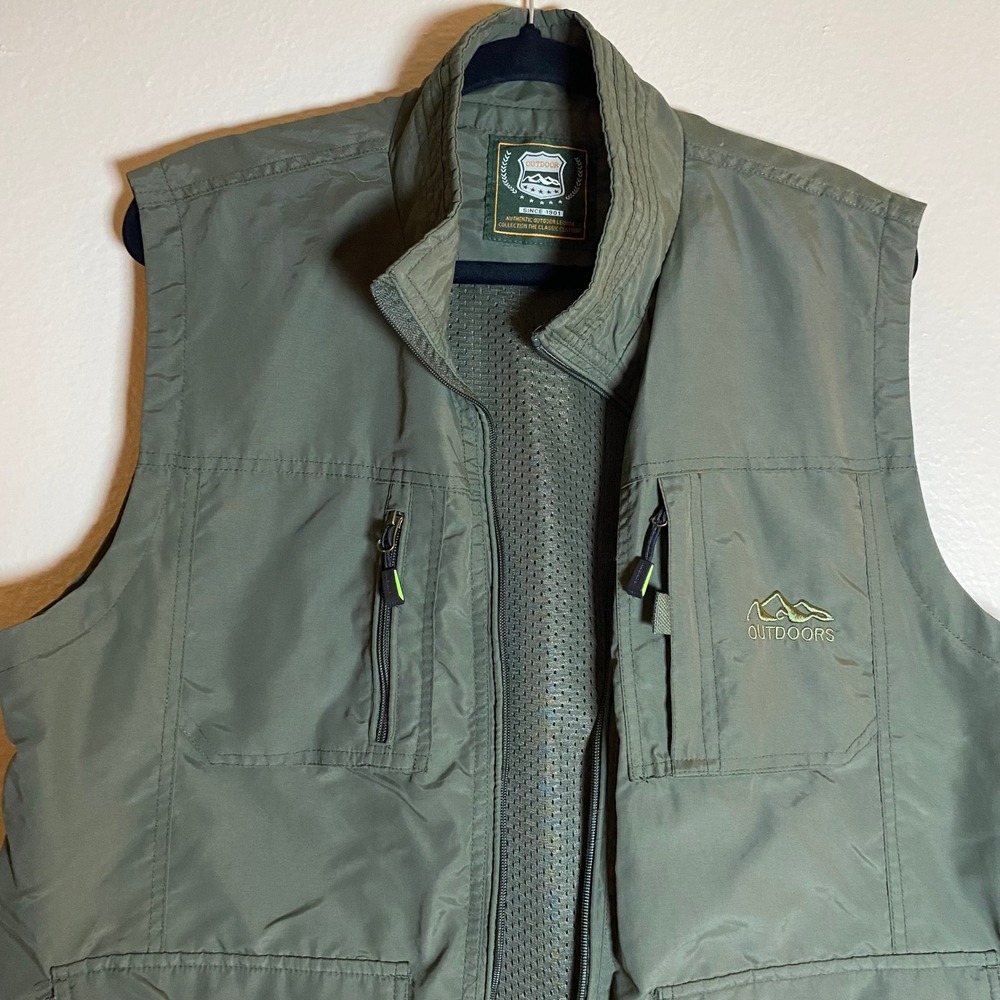 Outdoor Mens Vest Utility Travel Hiking Fishing Pockets Zipper Olive Green - Picture 5 of 14